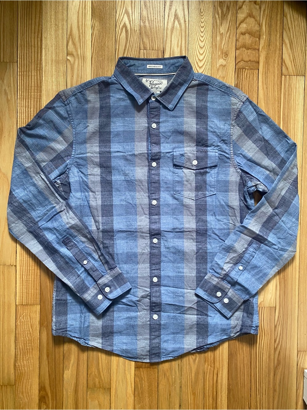 Original Penguin Blue Plaid Long-Sleeve Button-Down Shirt